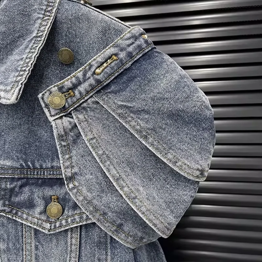 Unique Denim Jacket with Empire Shoulder Details ▪︎ Stonewash Blue ▪︎ LG - Picture 12 of 16